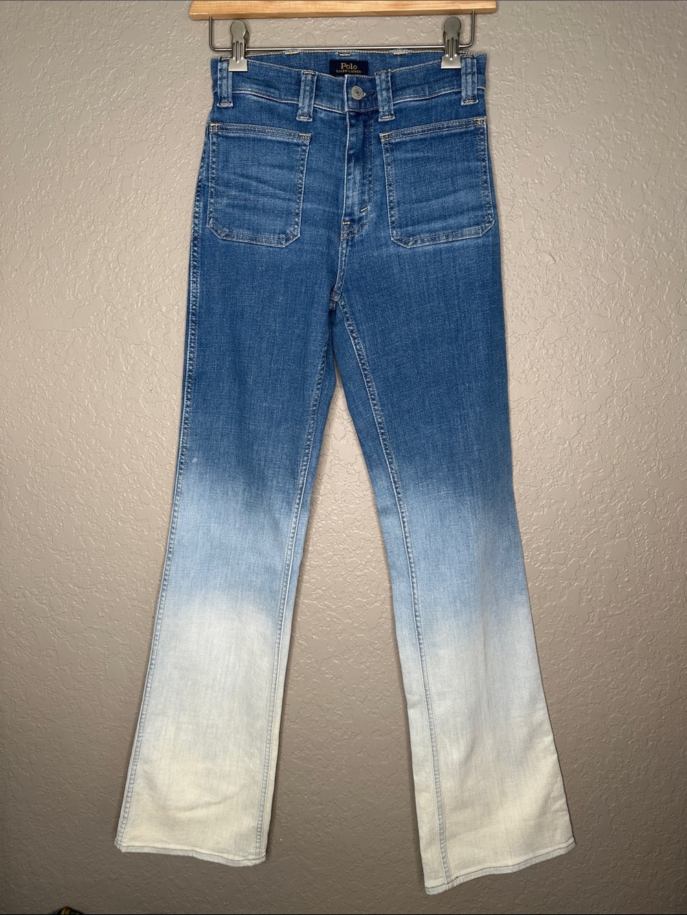 Polo by Ralph Lauren Blue to Cream Ombre Jenn Flare Jeans 25 x 33”